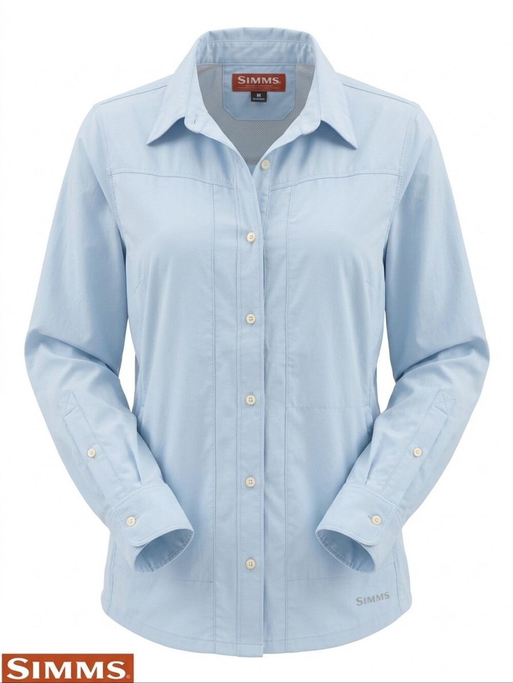 Simms Fishing Shirt Womens Medium M Light Blue Long Sleeve Vented UPF Sun Hiking